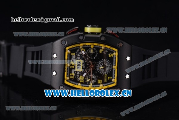 Richard Mille RM011-FM Asia ST25 Automatic PVD Case with Skeleton Dial PVD Bezel Arabic Numeral Markers and Black Rubber Strap - Click Image to Close